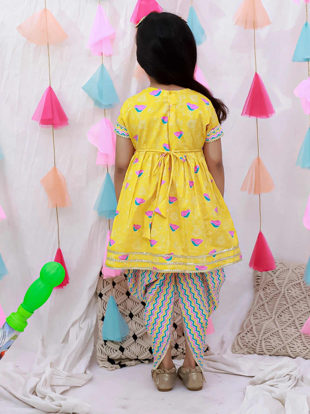 BownBee Short Sleeves Kurti With Dhoti Set For Girls - Blue