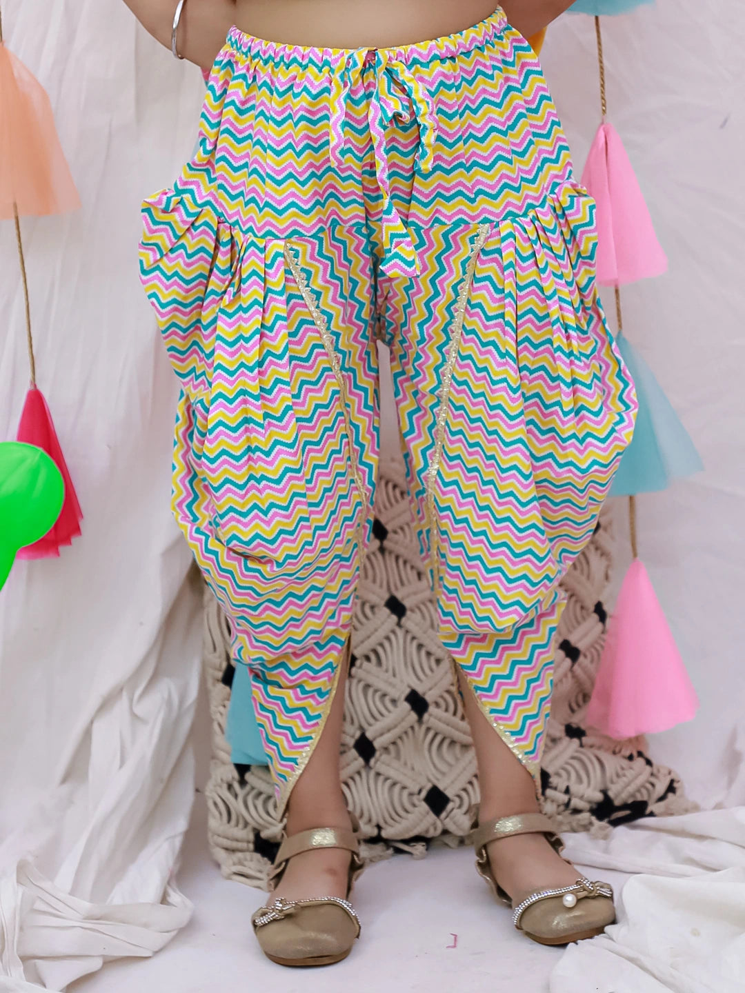 BownBee Short Sleeves Kurti With Dhoti Set For Girls - Blue