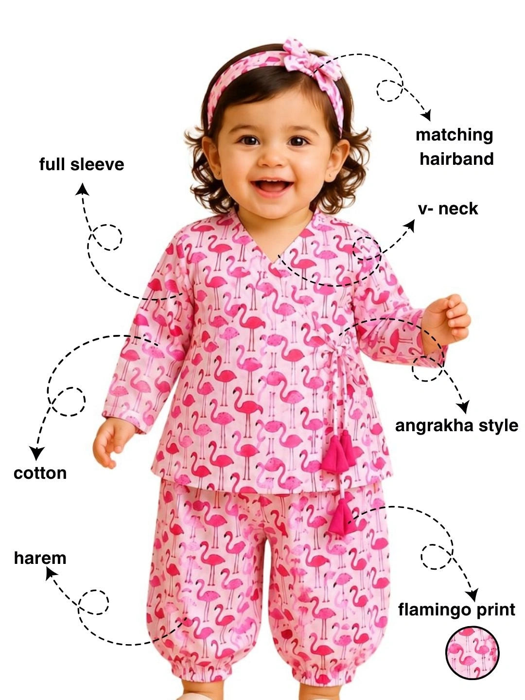 BownBee Full Sleeve Jhabla & Harem With Hairband For Girls