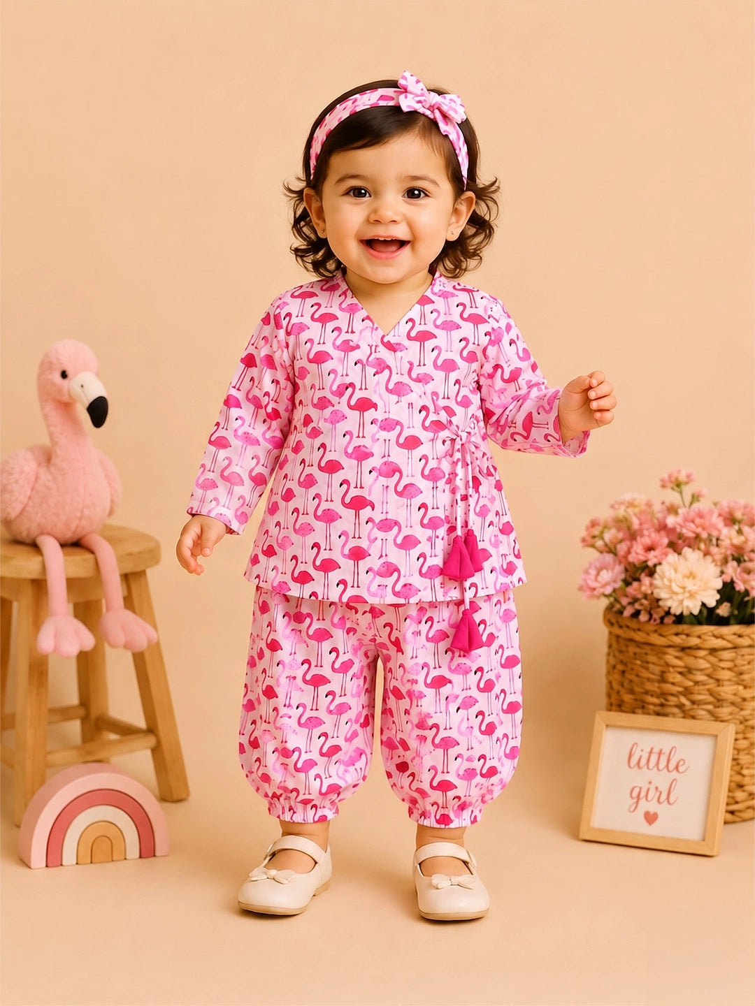 BownBee Full Sleeve Jhabla & Harem With Hairband For Girls