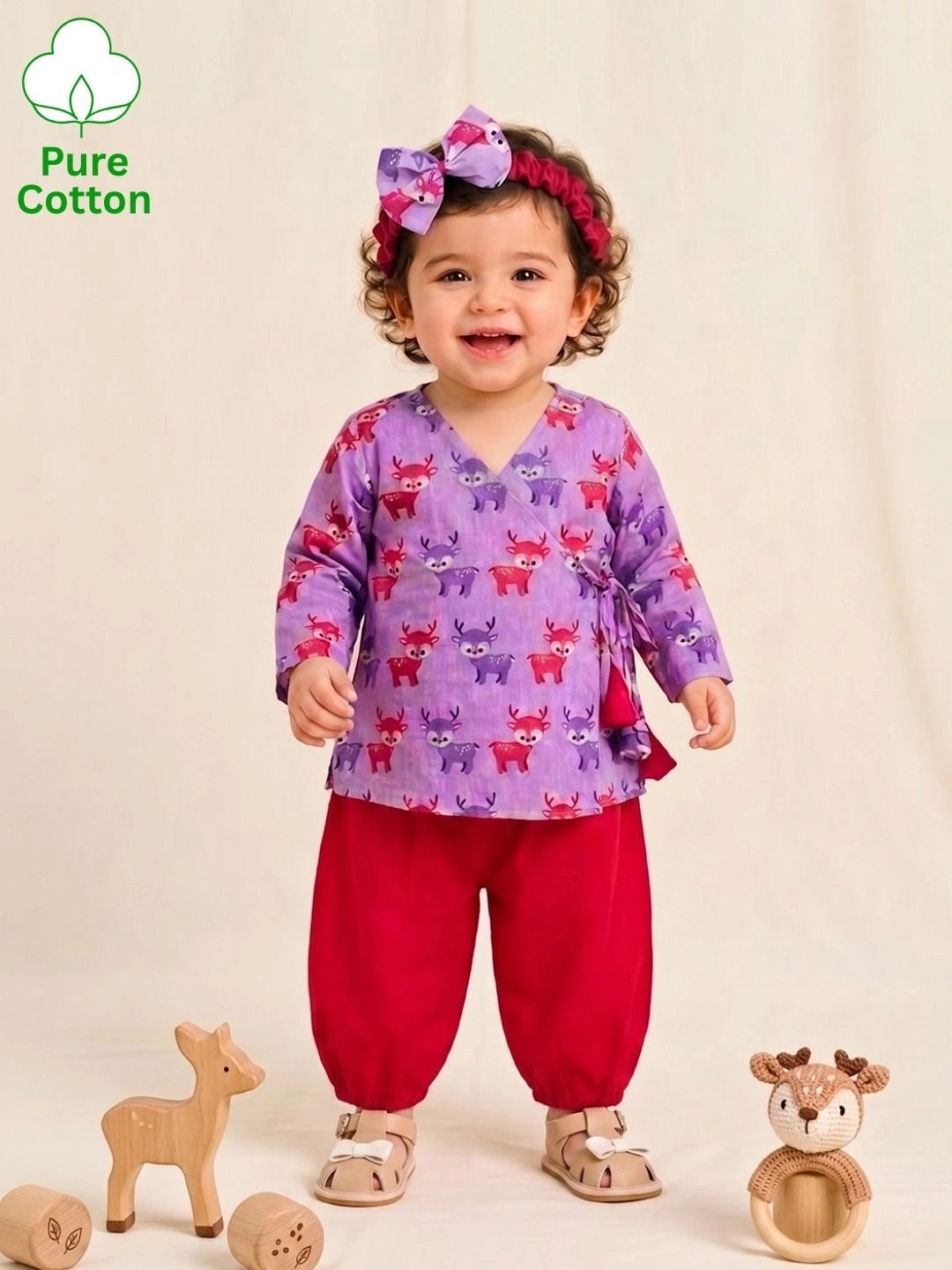 BownBee Full Sleeve Jhabla & Harem With Hairband For Girls