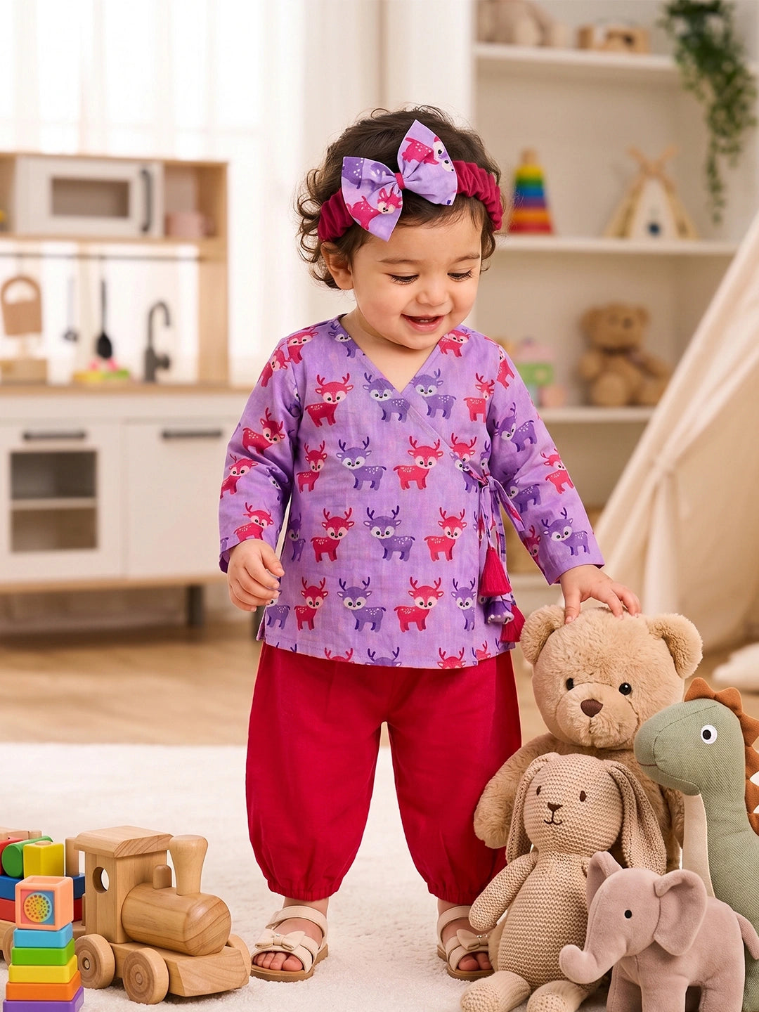 BownBee Full Sleeve Jhabla & Harem With Hairband For Girls