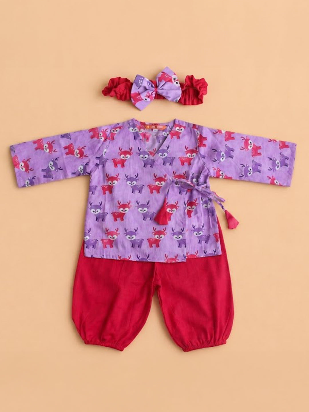 BownBee Pure Cotton Jhabla Harem & Bow-Tie Collar Set Combo