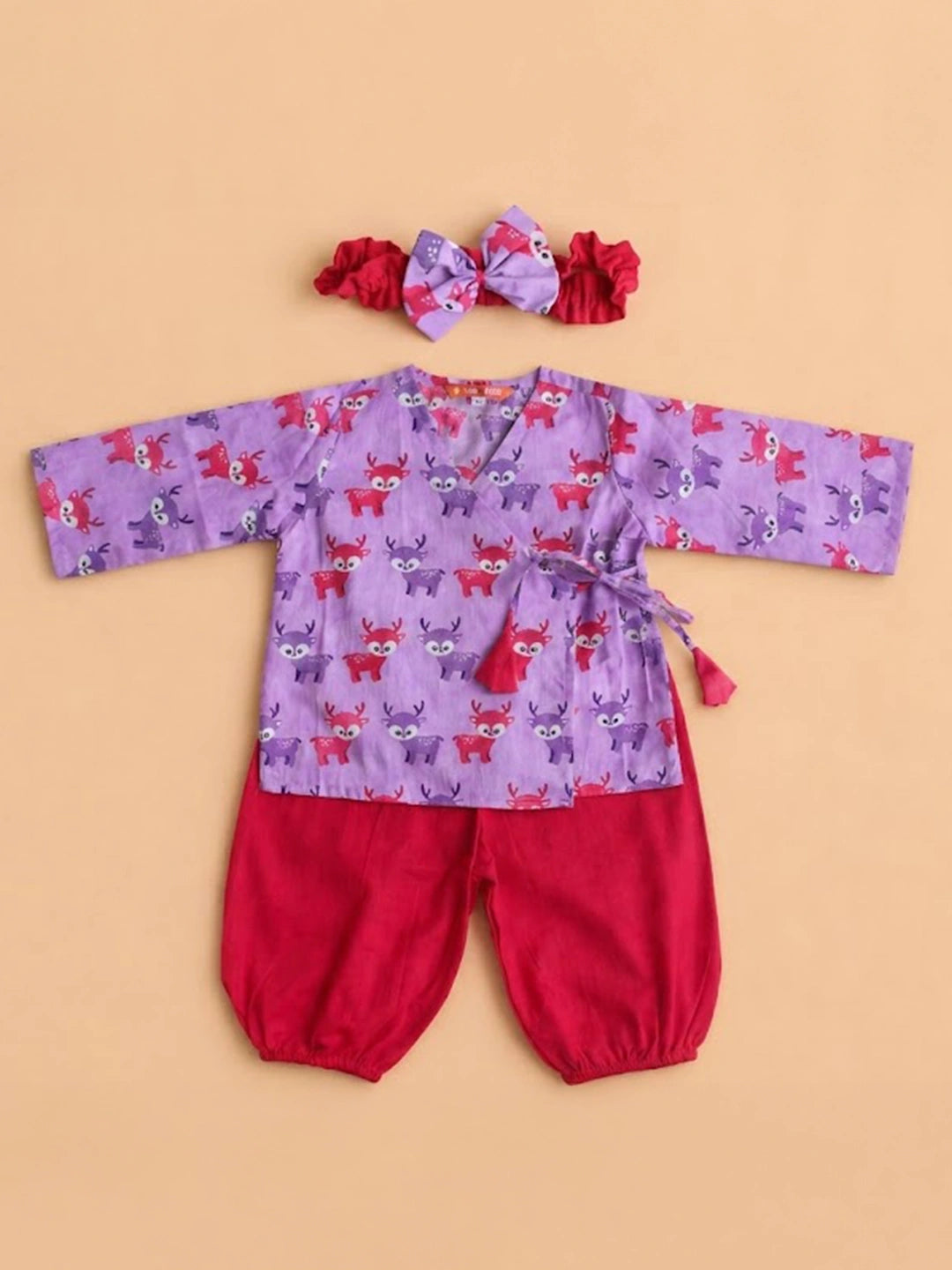 BownBee Full Sleeve Jhabla & Harem With Hairband For Girls