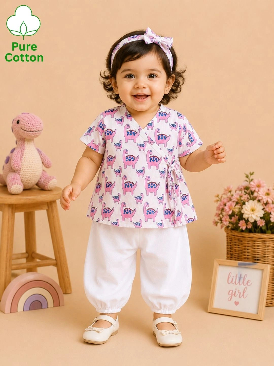 BownBee Half Sleeve Jhabla & Harem With Hairband For Girls