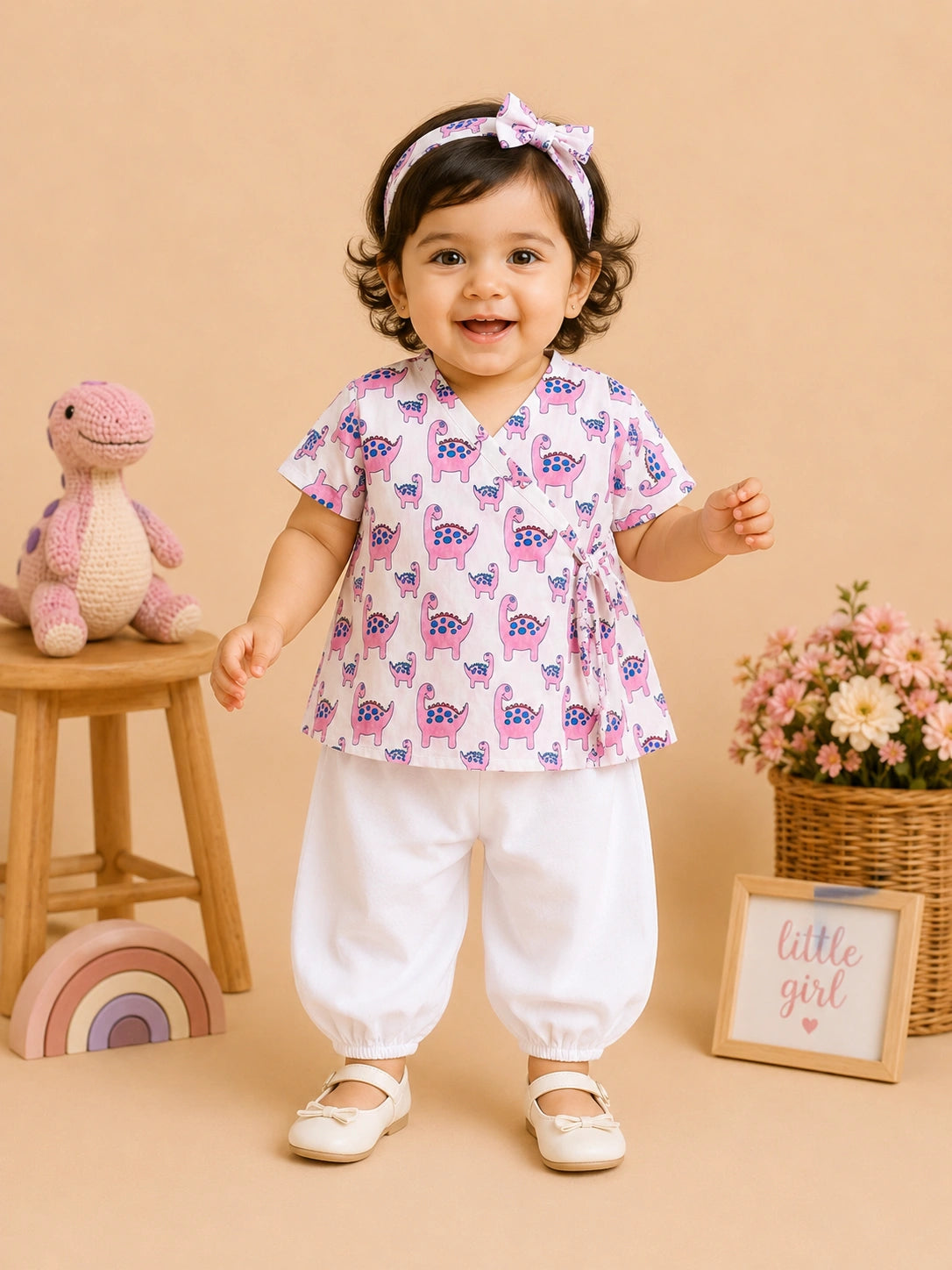 BownBee Half Sleeve Jhabla & Harem With Hairband For Girls