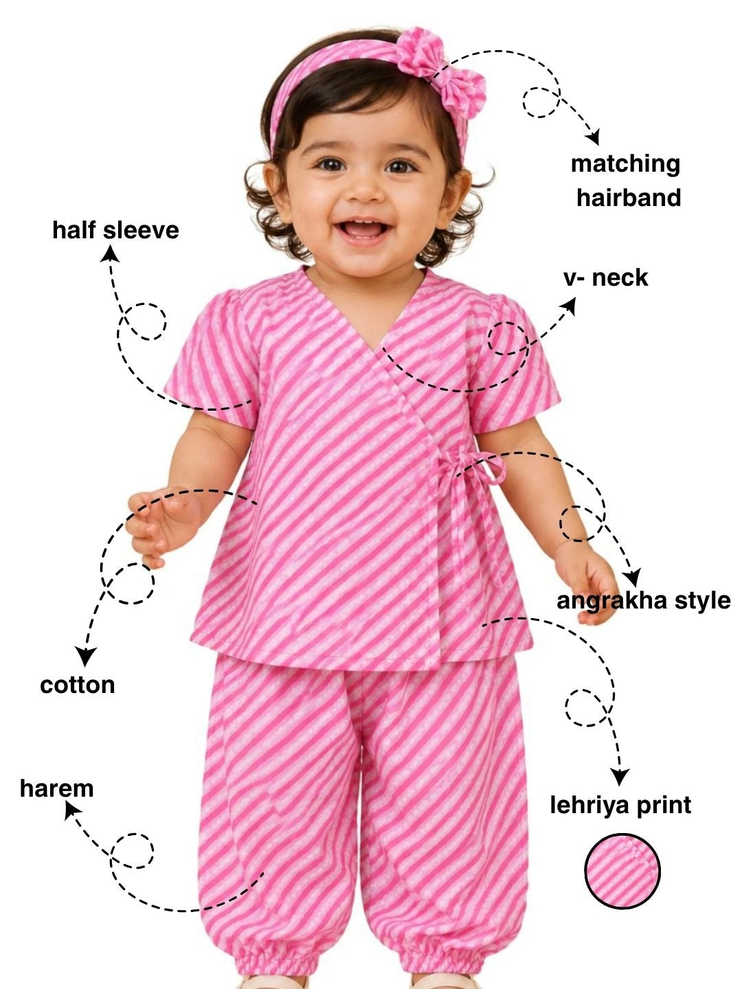 BownBee Half Sleeve Jhabla & Harem With Hairband For Girls