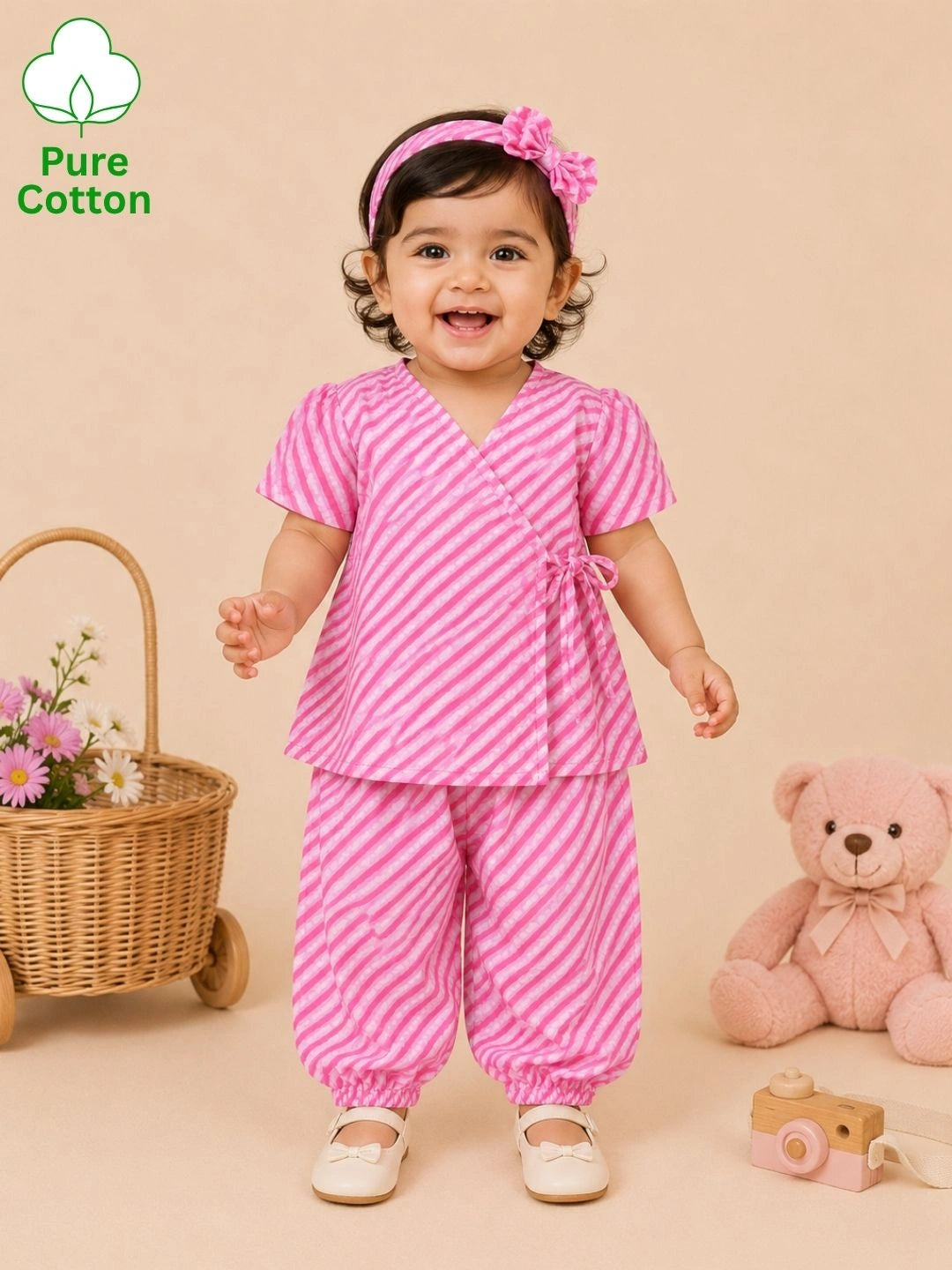 BownBee Half Sleeve Jhabla & Harem With Hairband For Girls