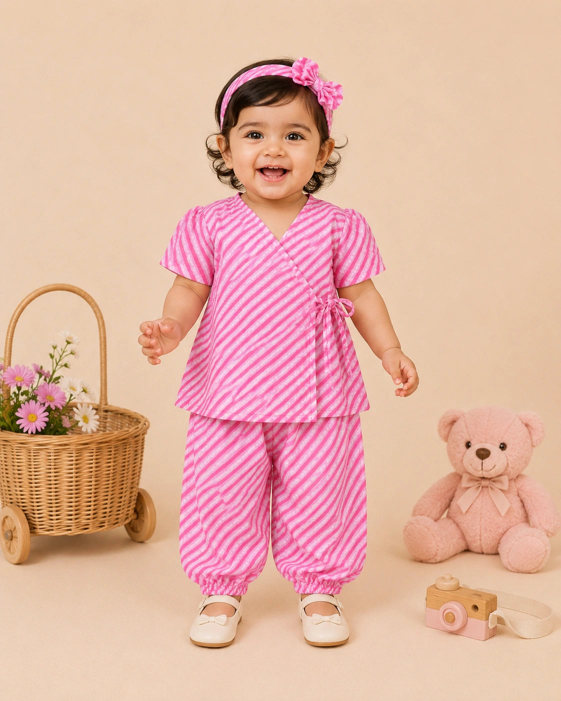 BownBee Half Sleeve Jhabla & Harem With Hairband For Girls