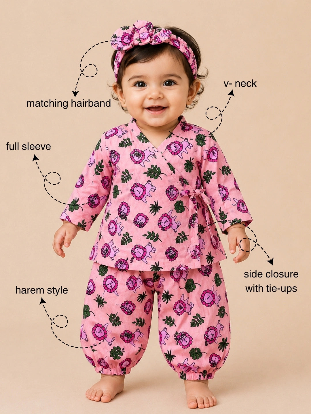 BownBee Full Sleeve Jhabla & Harem With Hairband For Girls