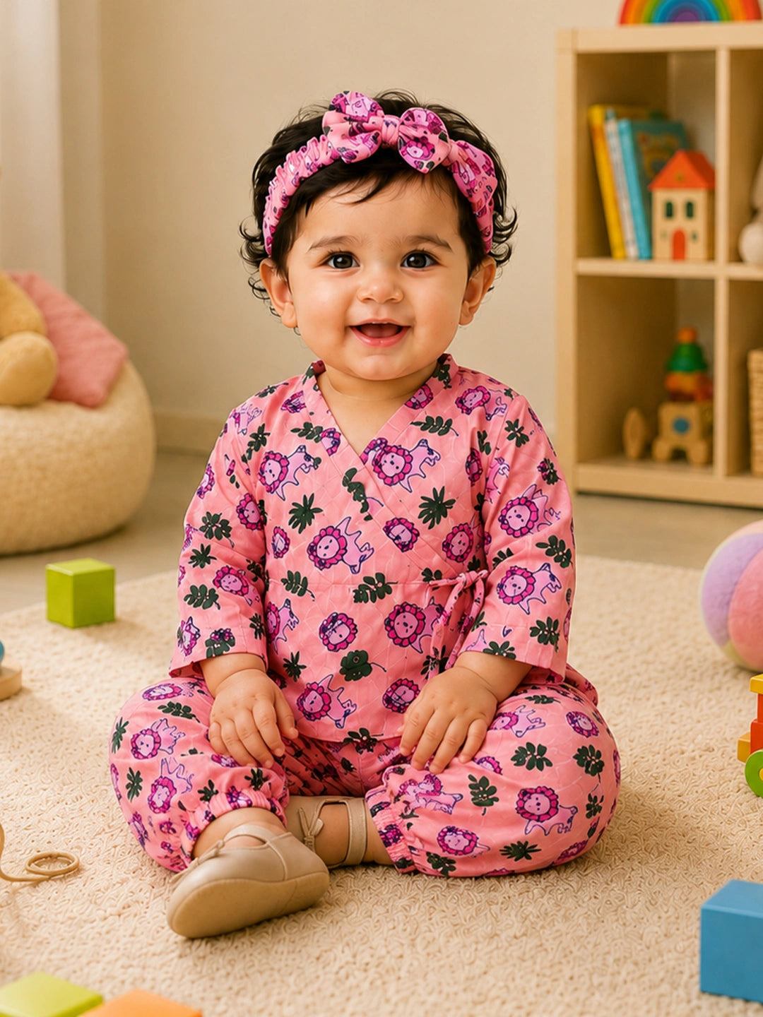 BownBee Full Sleeve Jhabla & Harem With Hairband For Girls