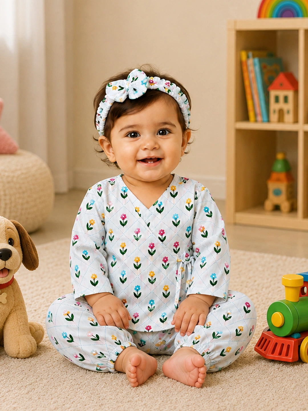 BownBee Full Sleeve Jhabla & Harem With Hairband For Girls