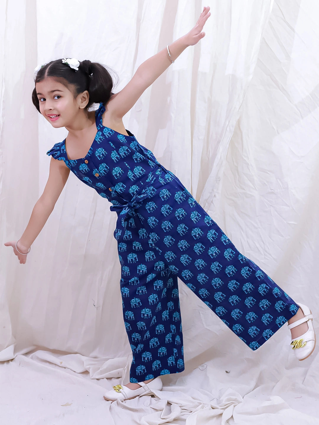 BownBee Pure Cotton Sleeveless Quirky Printed  Jumpsuit For Girls - Yellow