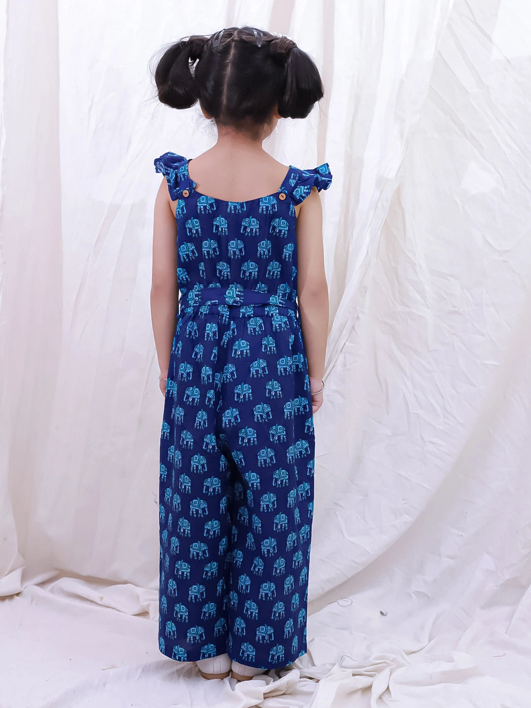 BownBee Pure Cotton Sleeveless Quirky Printed  Jumpsuit For Girls - Yellow