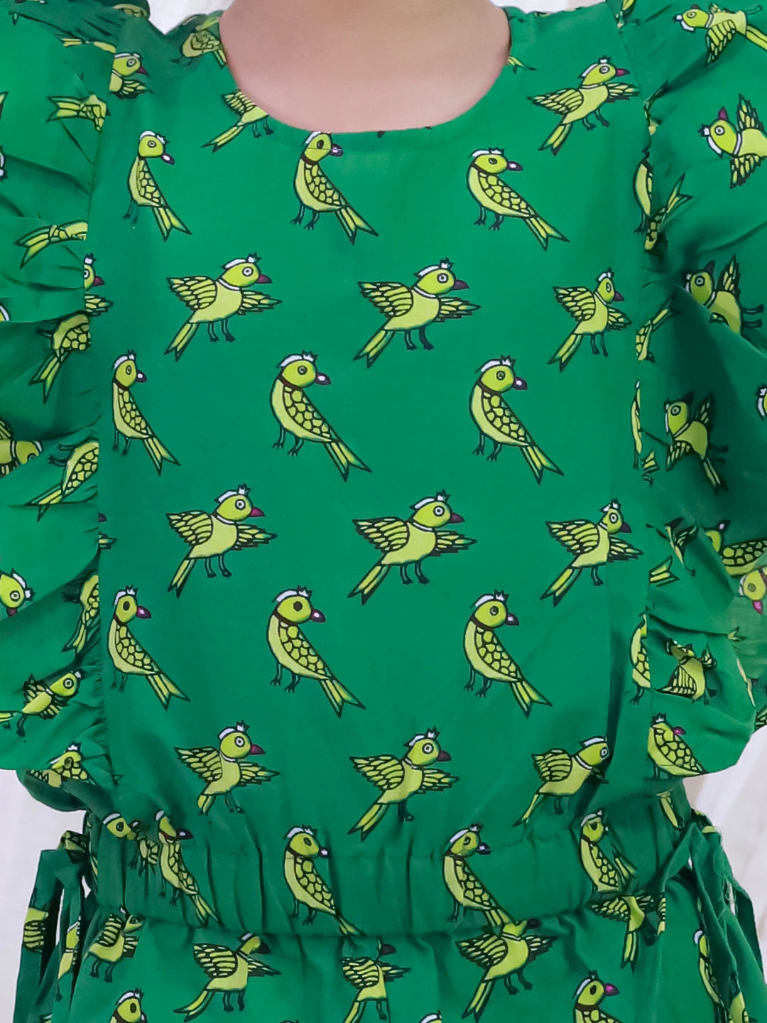 BownBee Pure Cotton Sleeveless Quirky Printed  Jumpsuit For Girls - Green