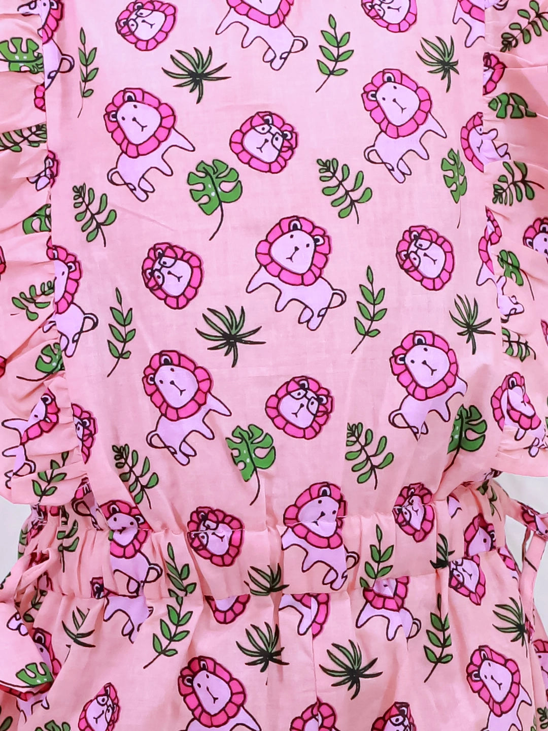 BownBee Pure Cotton Sleeveless Quirky Printed  Jumpsuit For Girls - Green