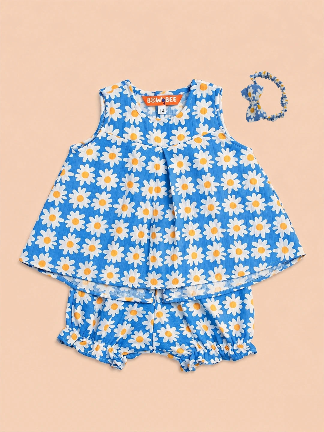 BownBee Sleeveless Jhabla & Shorts With Hairband For Girls