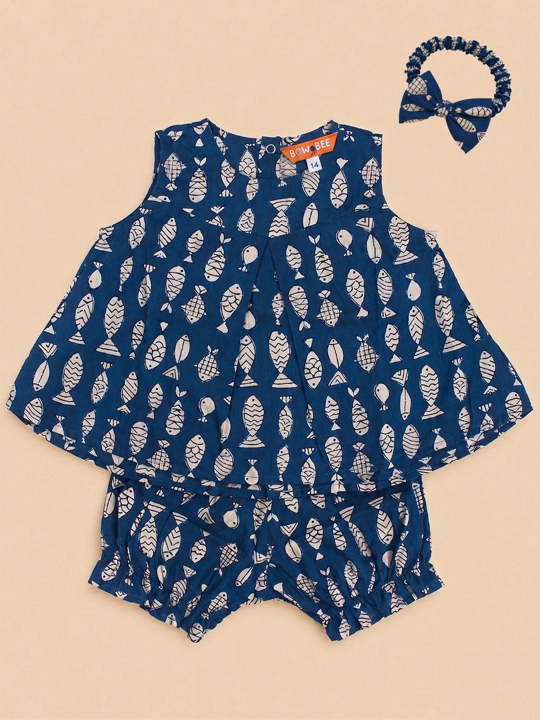 BownBee Sleeveless Jhabla & Shorts With Hairband For Girls