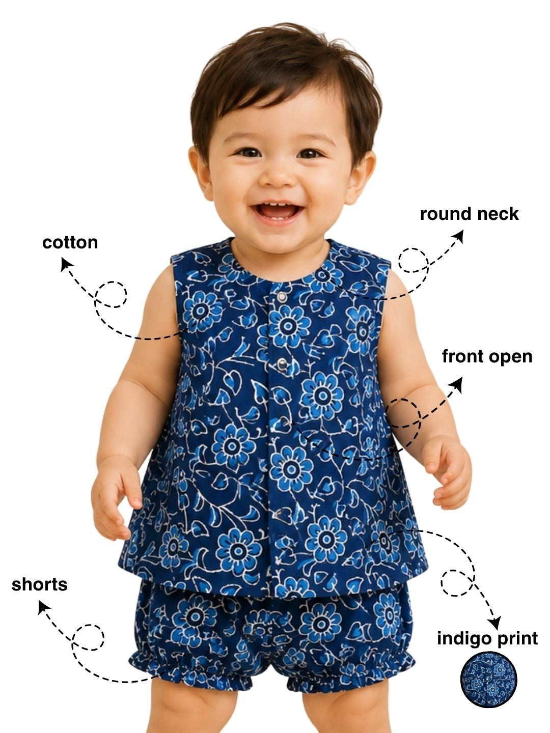 BownBee Sleeveless Jhabla & Shorts For Boys