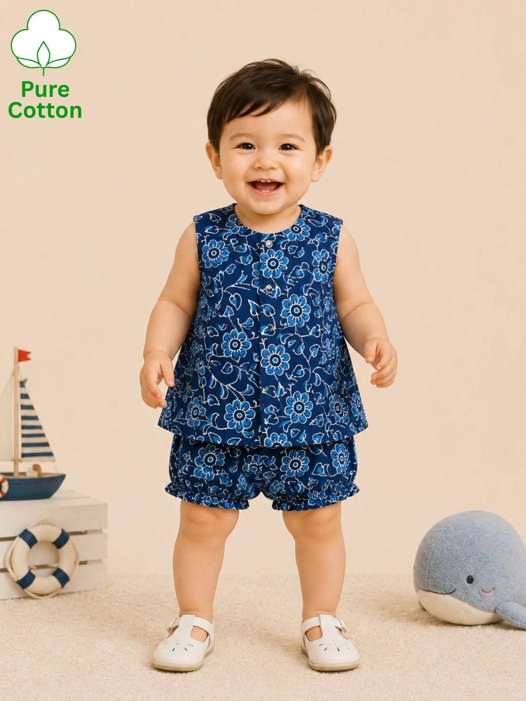 BownBee Sleeveless Jhabla & Shorts For Boys