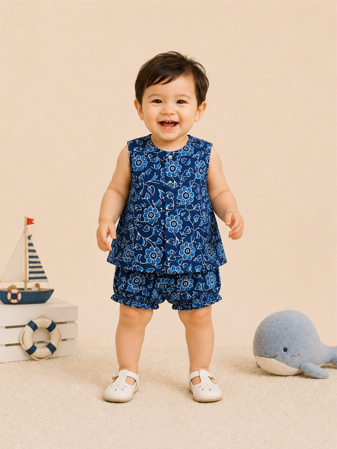 BownBee Sleeveless Jhabla & Shorts For Boys