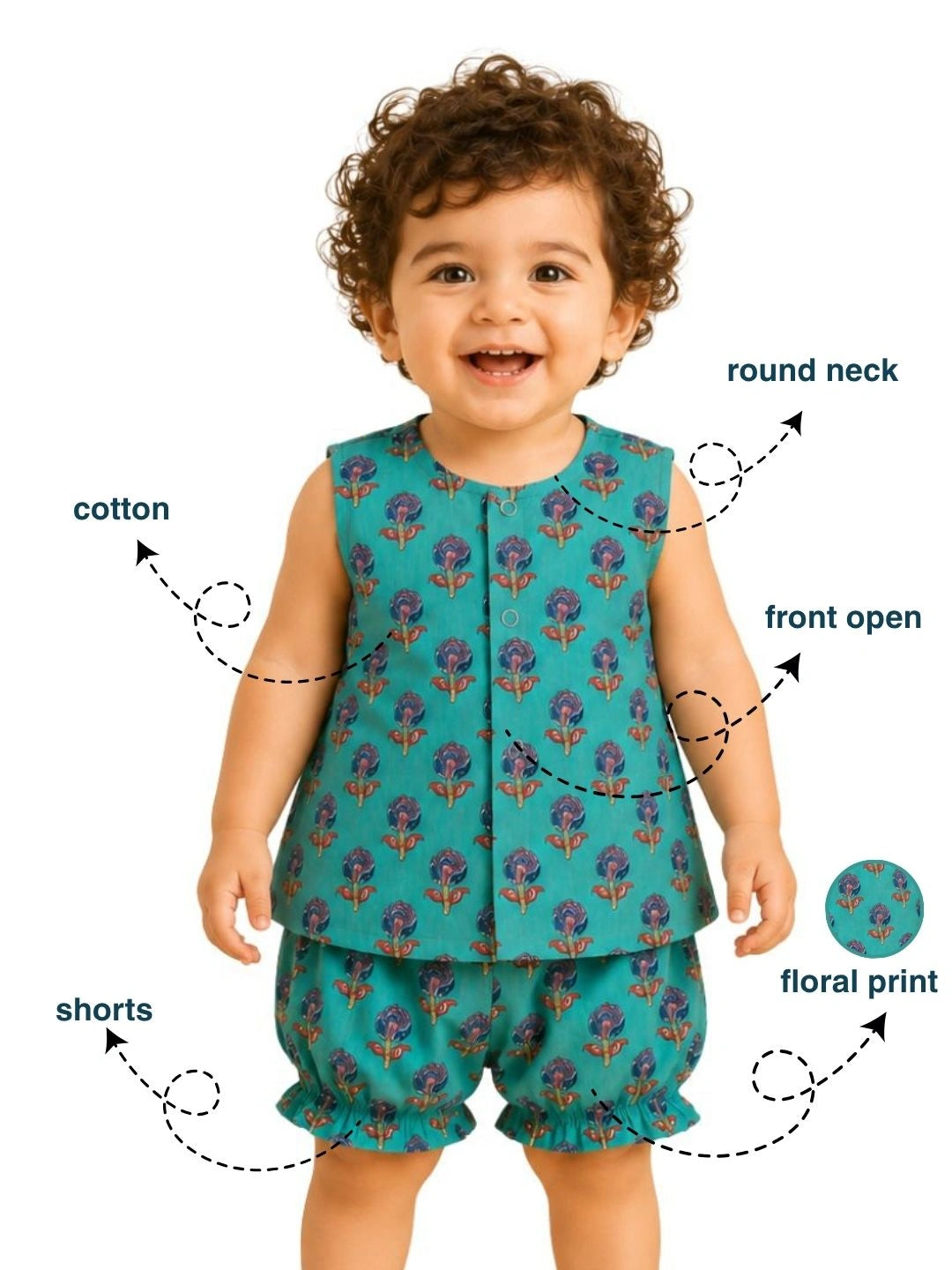 BownBee Sleeveless Jhabla & Shorts For Boys