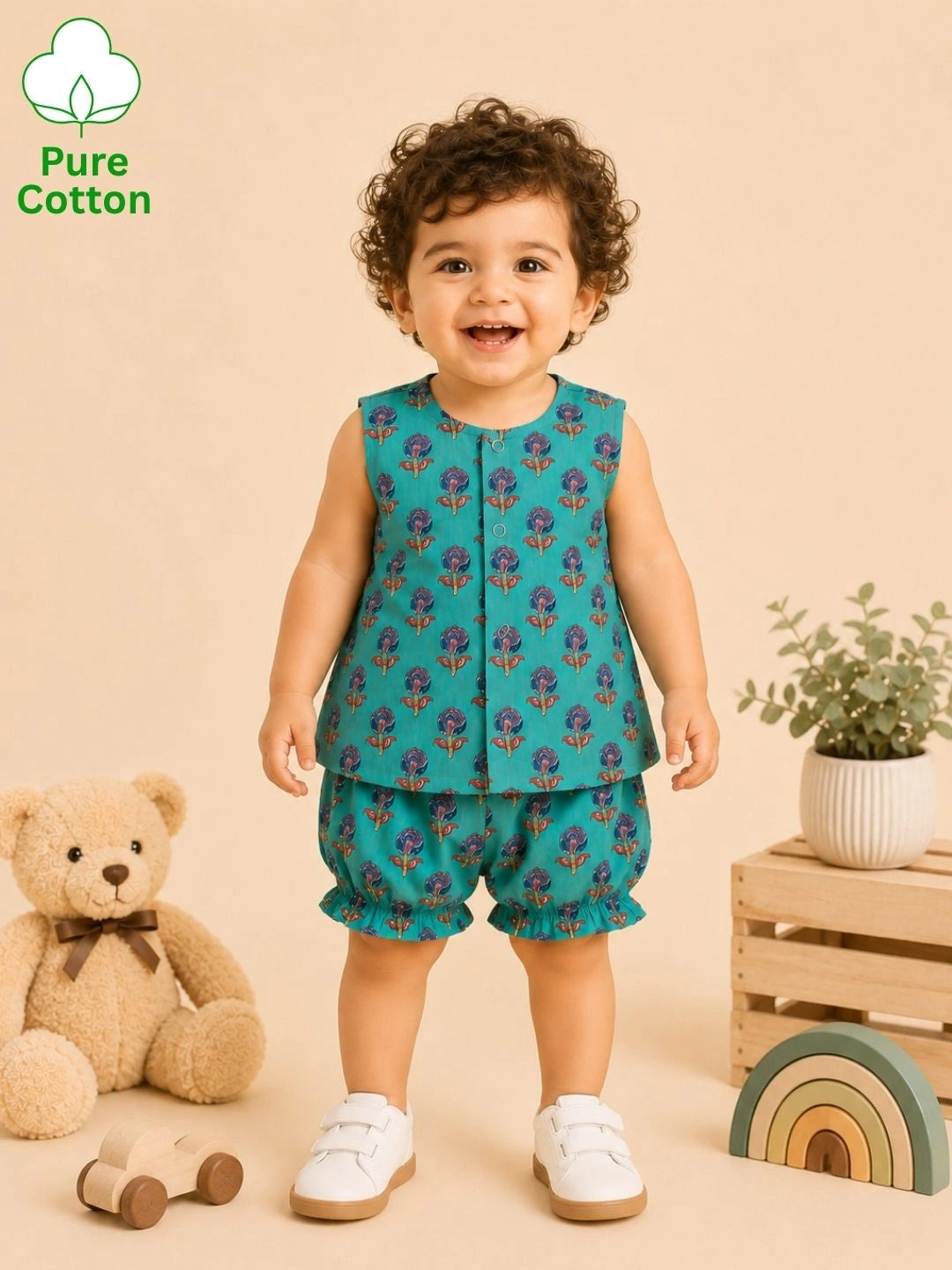 BownBee Sleeveless Jhabla & Shorts For Boys