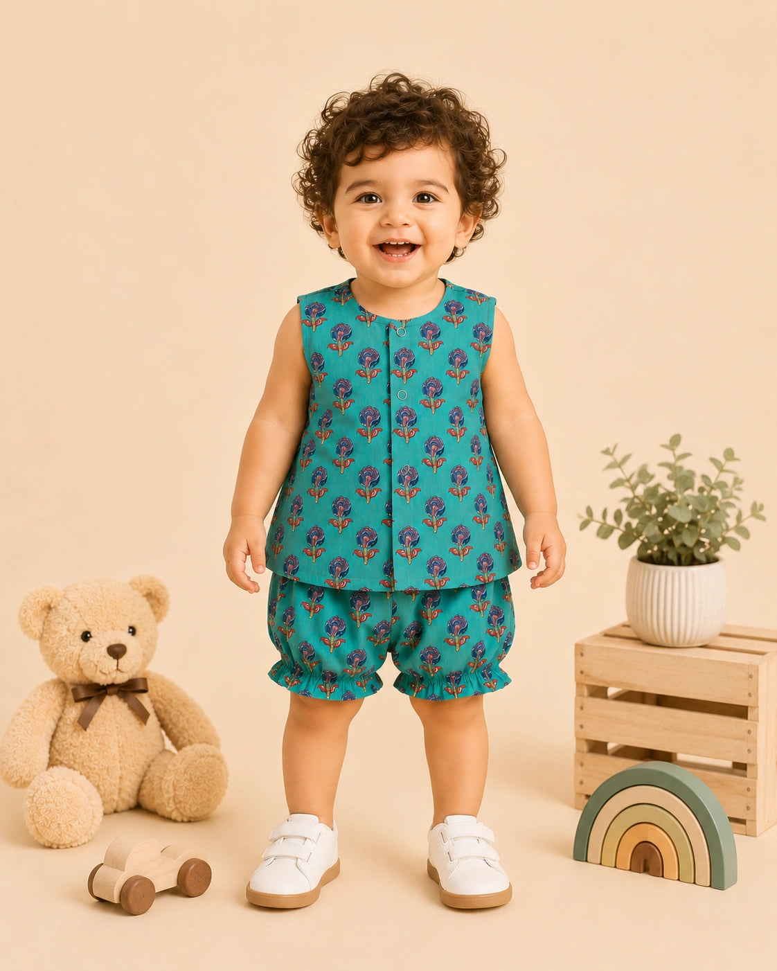 BownBee Sleeveless Jhabla & Shorts For Boys