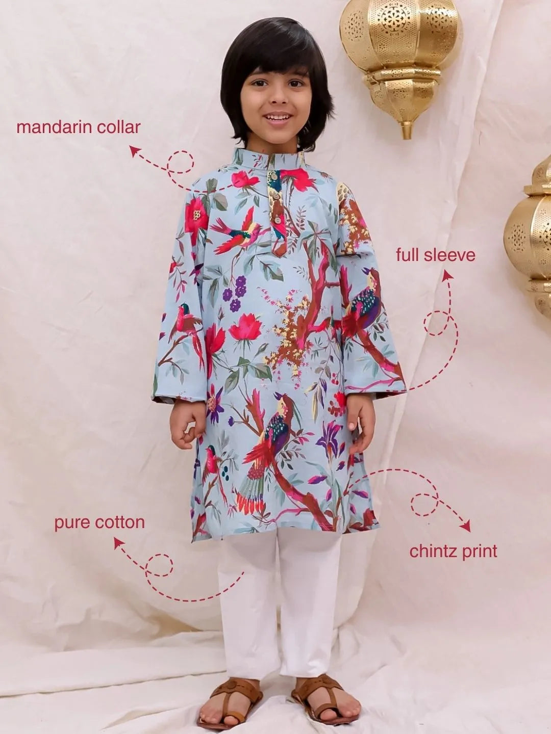 BownBee  Full Sleeves  Kurta Pajama Set For Boys - Blue