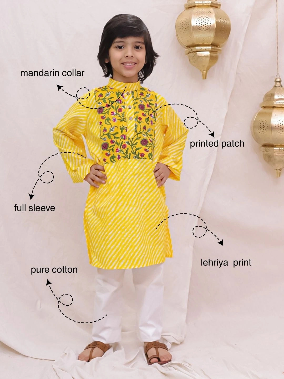 BownBee  Full Sleeves  Kurta Pajama Set For Boys - Yellow