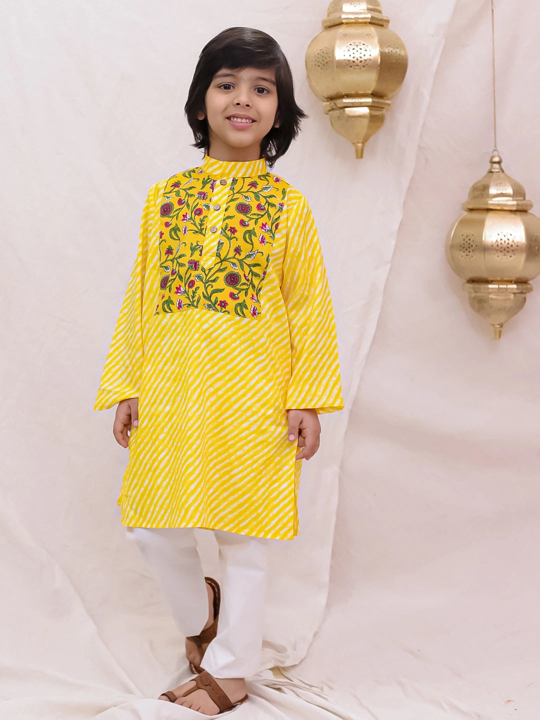 BownBee  Full Sleeves  Kurta Pajama Set For Boys - Yellow