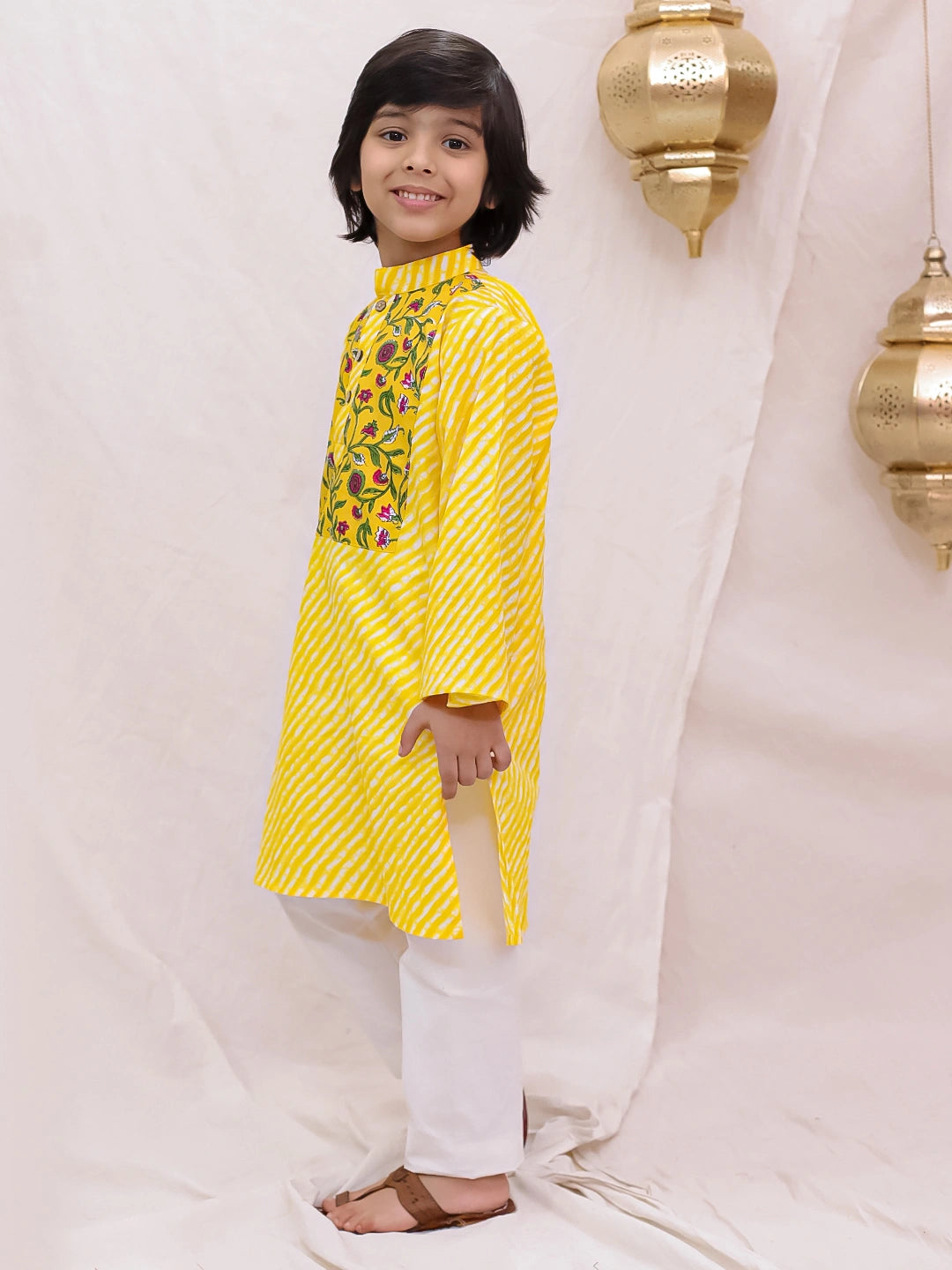 BownBee  Full Sleeves  Kurta Pajama Set For Boys - Yellow