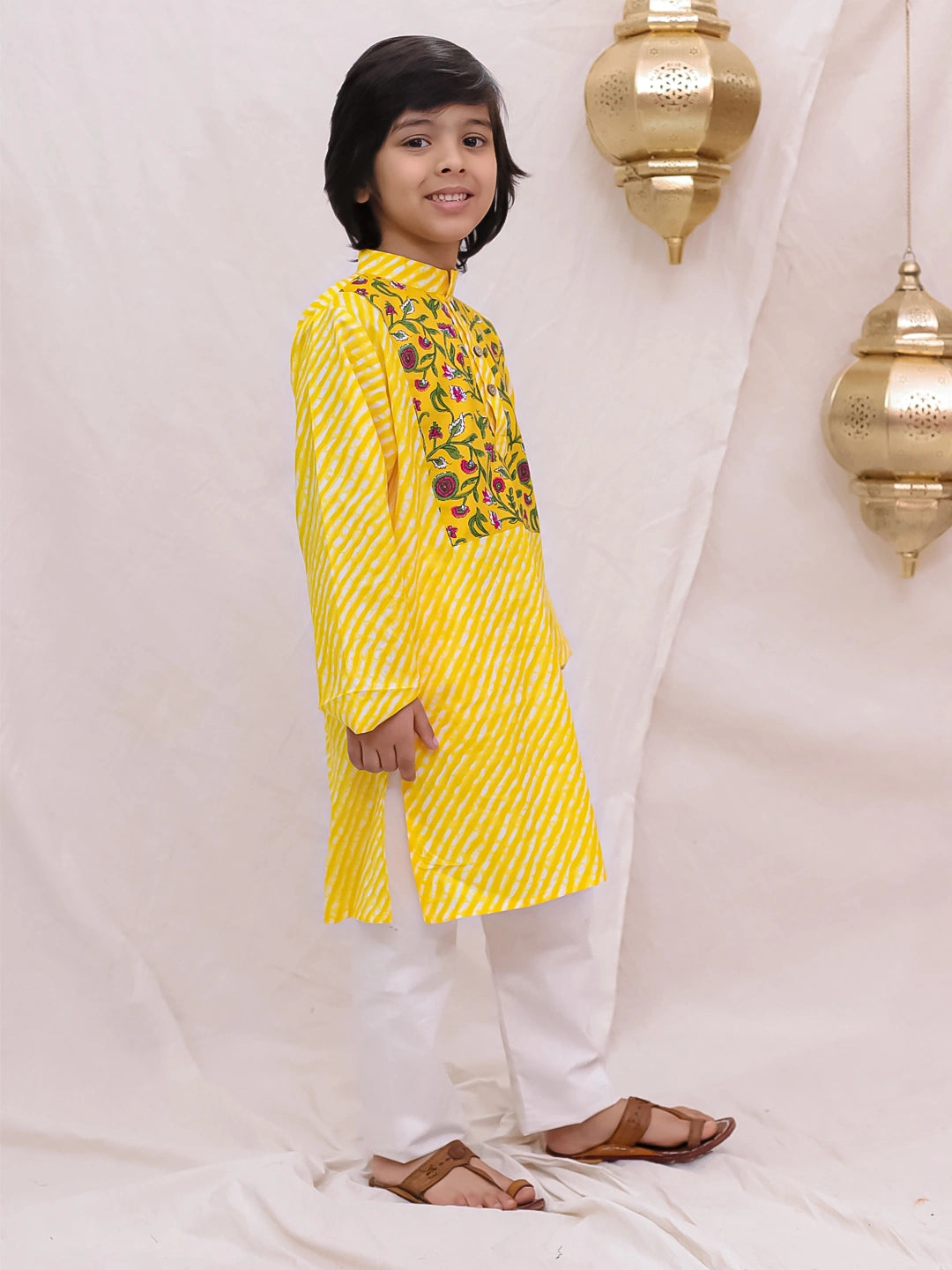 BownBee  Full Sleeves  Kurta Pajama Set For Boys - Yellow