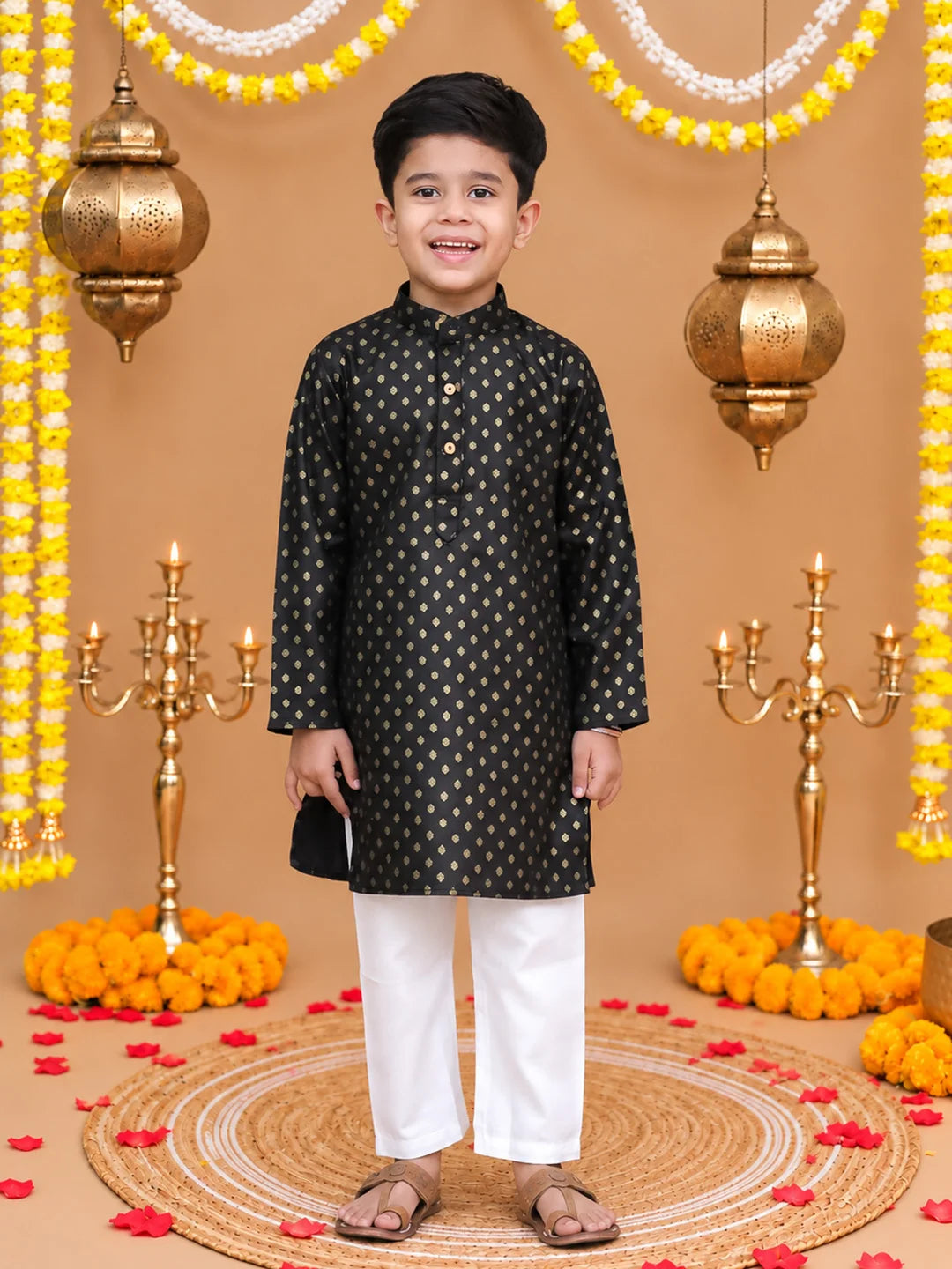 BownBee Full Sleeve Printed Cotton Kurta Pajama Set For Boys