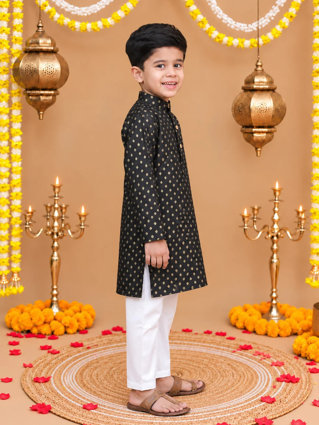 BownBee Full Sleeve Printed Cotton Kurta Pajama Set For Boys