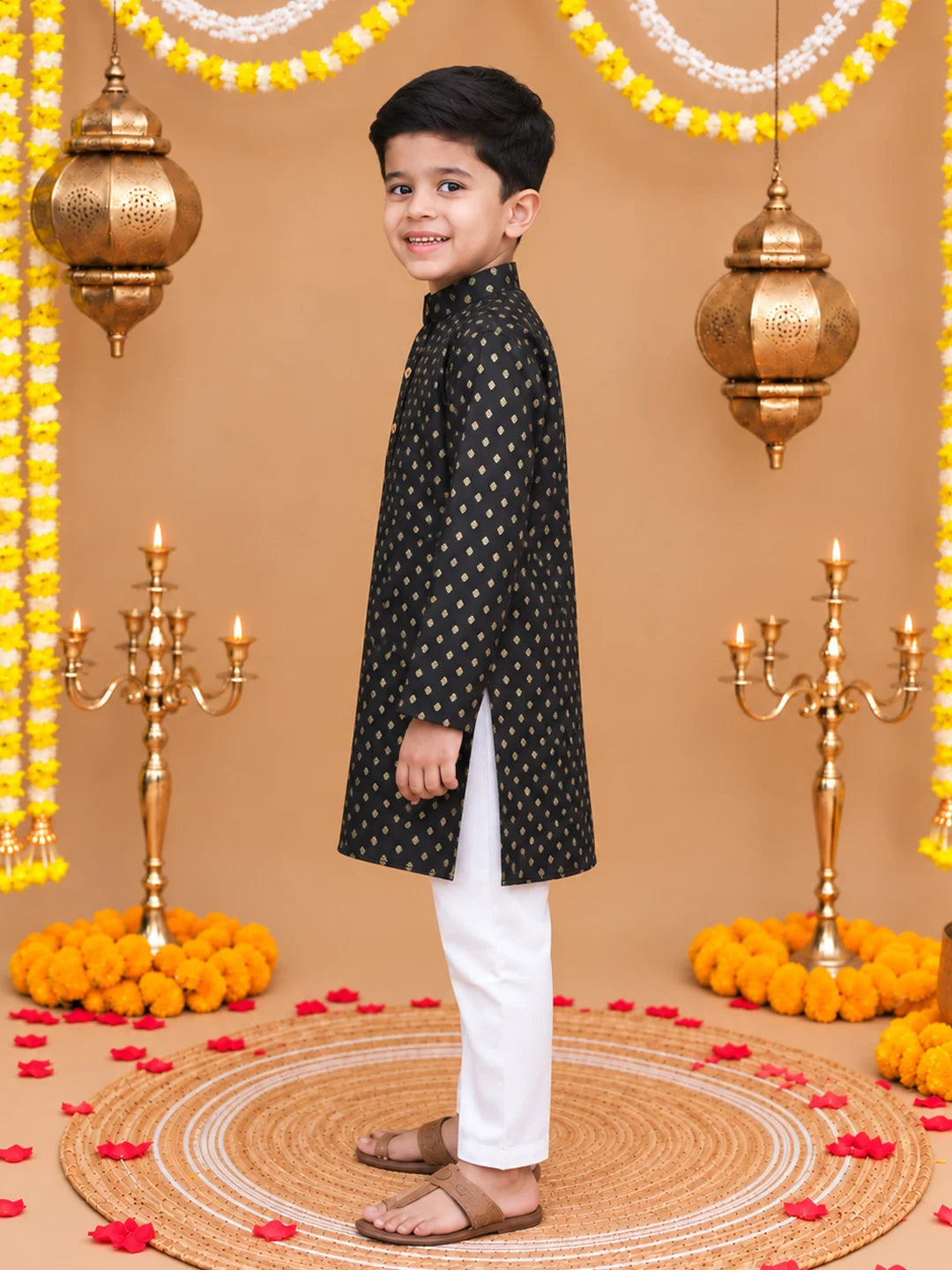 BownBee Full Sleeve Printed Cotton Kurta Pajama Set For Boys