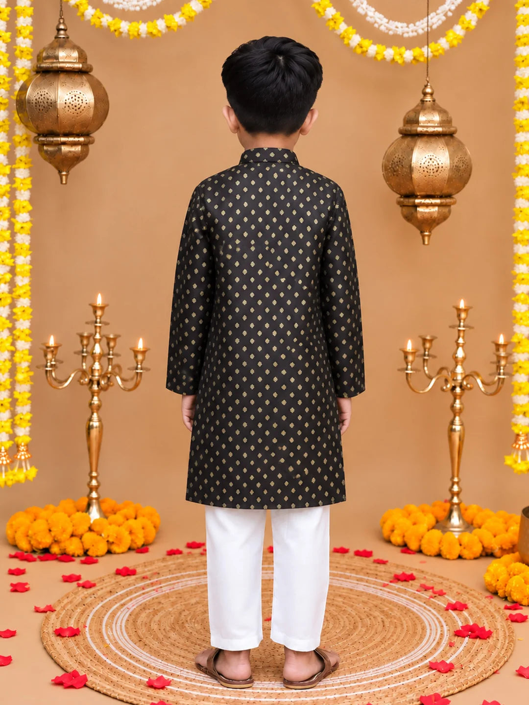 BownBee Full Sleeve Printed Cotton Kurta Pajama Set For Boys