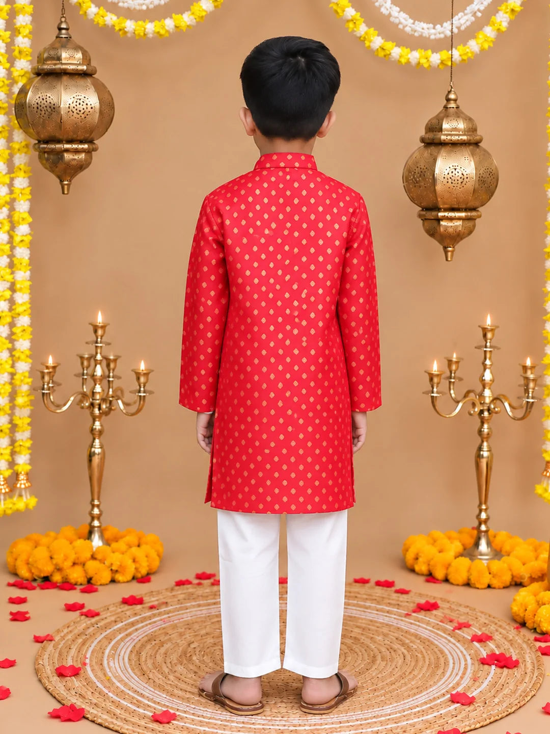 BownBee Full Sleeve Printed Cotton Kurta Pajama Set For Boys