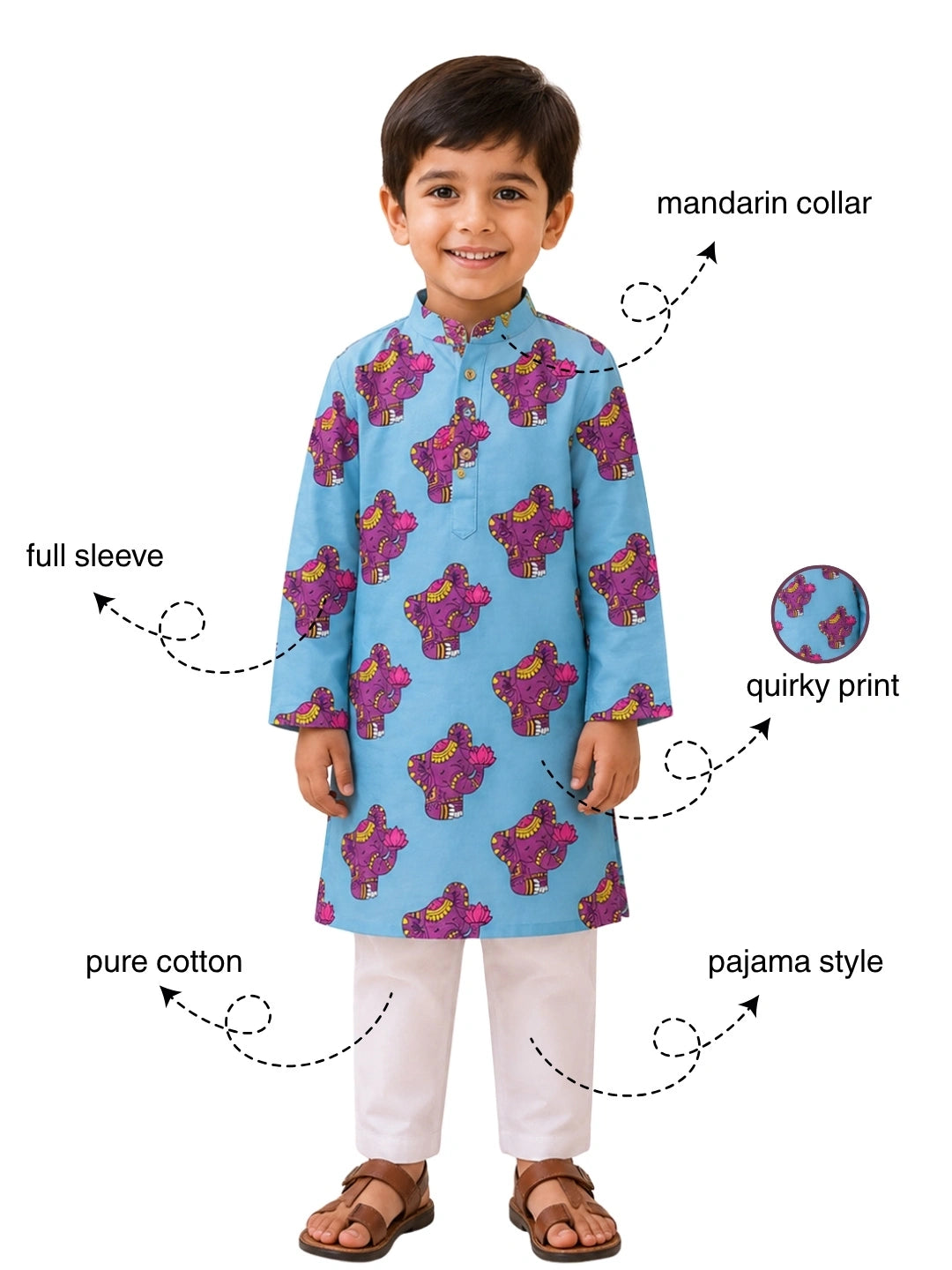 BownBee Full Sleeve Cotton Kurta Pajama Set For Boys