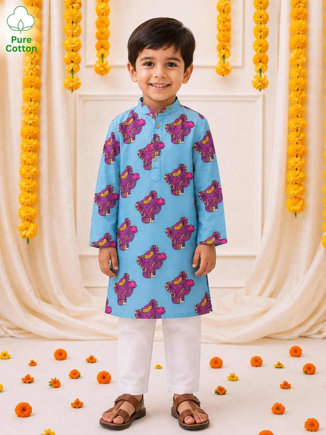 BownBee Full Sleeve Cotton Kurta Pajama Set For Boys