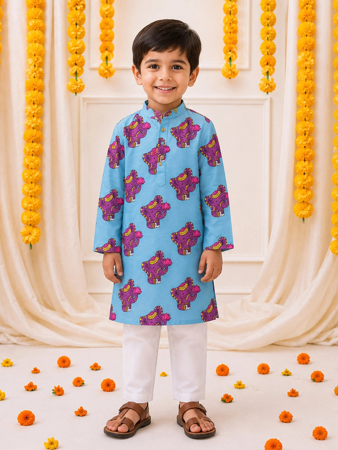 BownBee Cotton Kurta Pajama & Ethnic Suit  Sibling Set