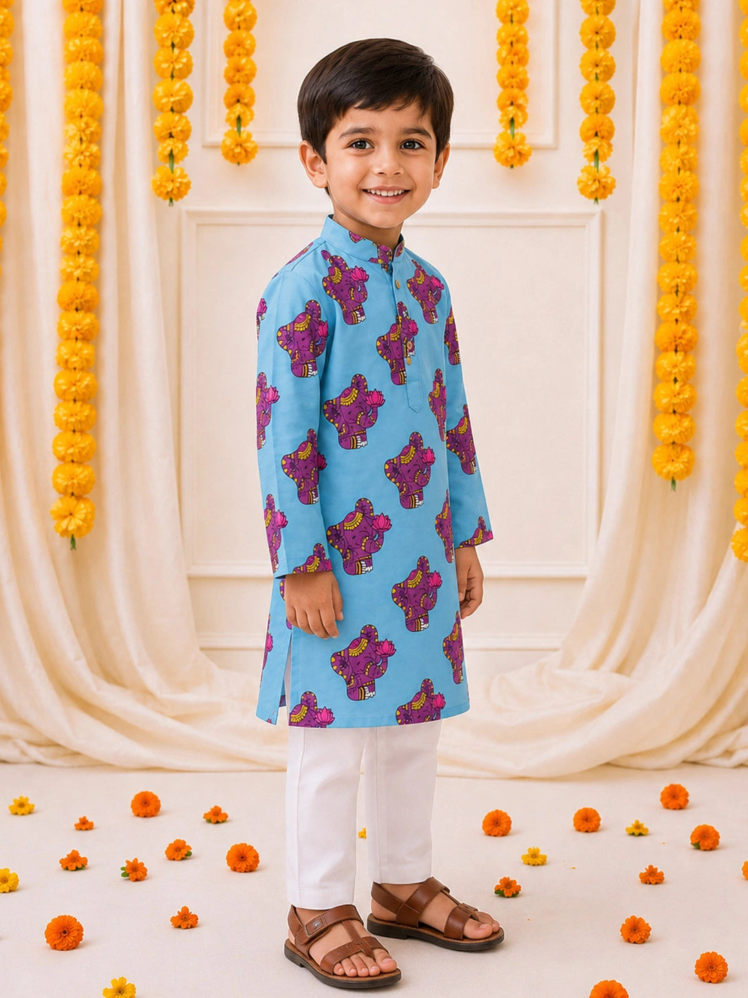 BownBee Full Sleeve Cotton Kurta Pajama Set For Boys