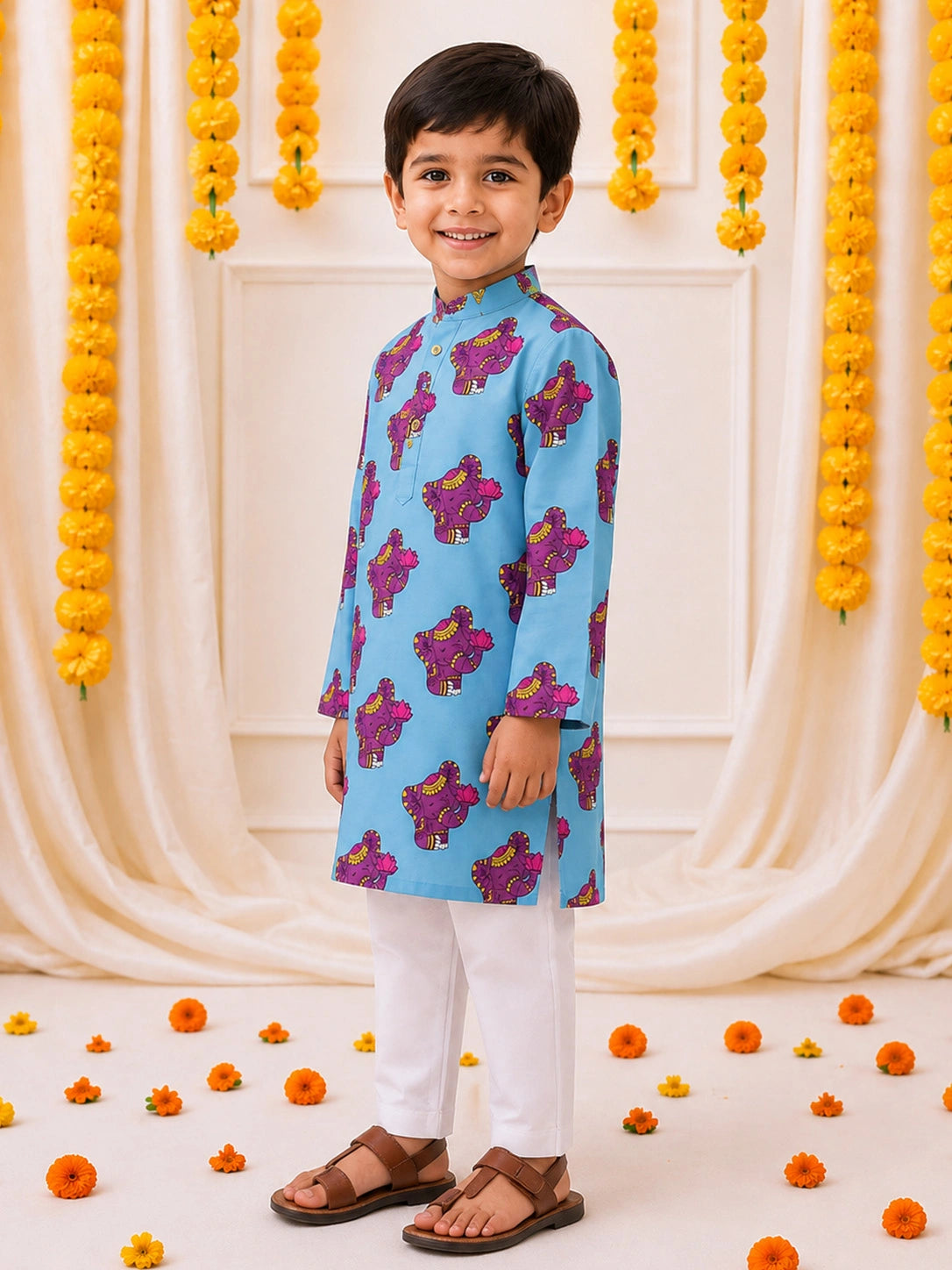 BownBee Full Sleeve Cotton Kurta Pajama Set For Boys