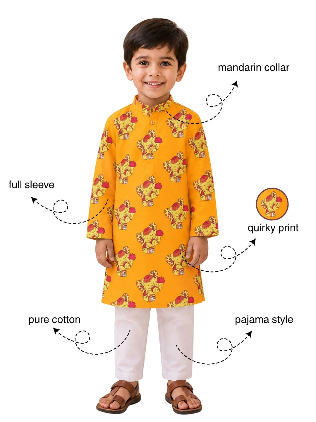 BownBee Full Sleeve Cotton Kurta Pajama Set For Boys