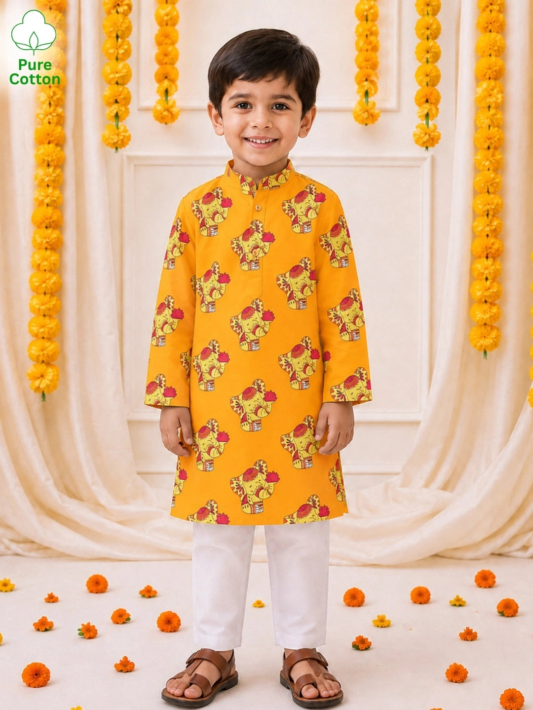 BownBee Full Sleeve Cotton Kurta Pajama Set For Boys