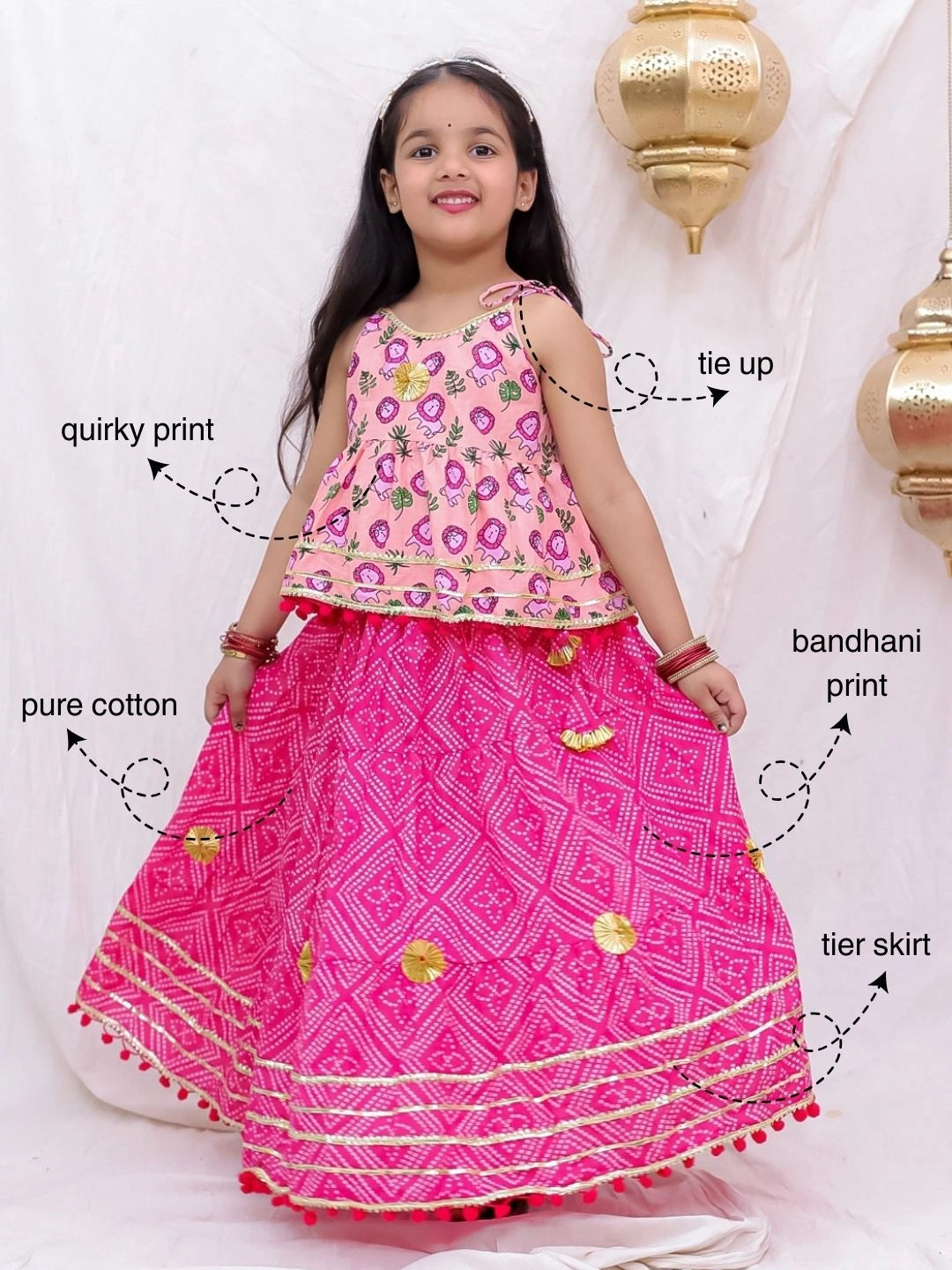 BownBee Pure Cotton Lion Printed Lehenga Choli For Girls