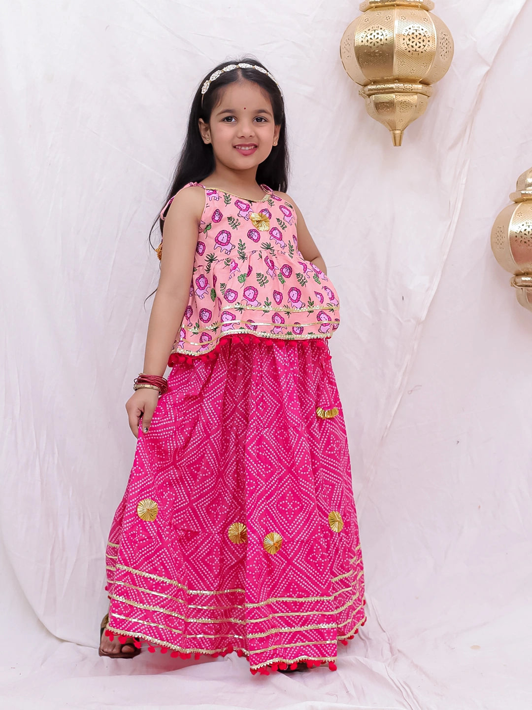 BownBee Pure Cotton Lion Printed Lehenga Choli For Girls