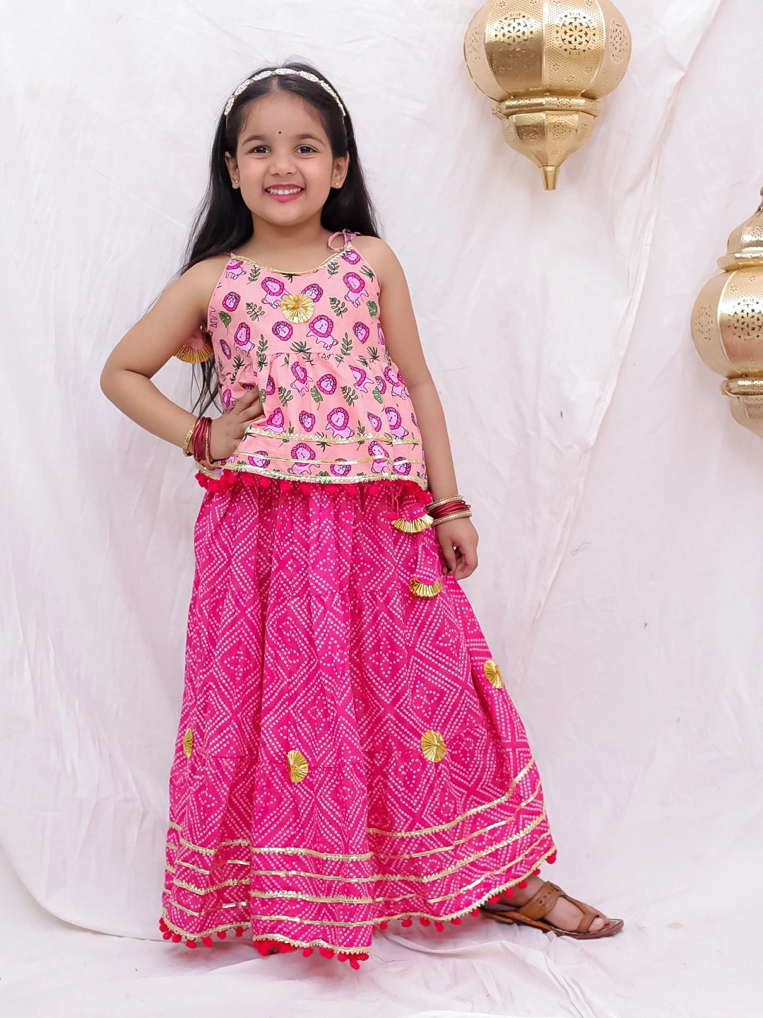 BownBee Pure Cotton Lion Printed Lehenga Choli For Girls