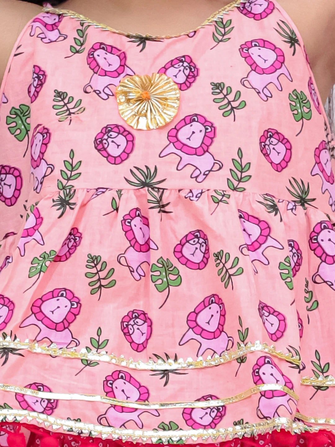 BownBee Pure Cotton Lion Printed Lehenga Choli For Girls