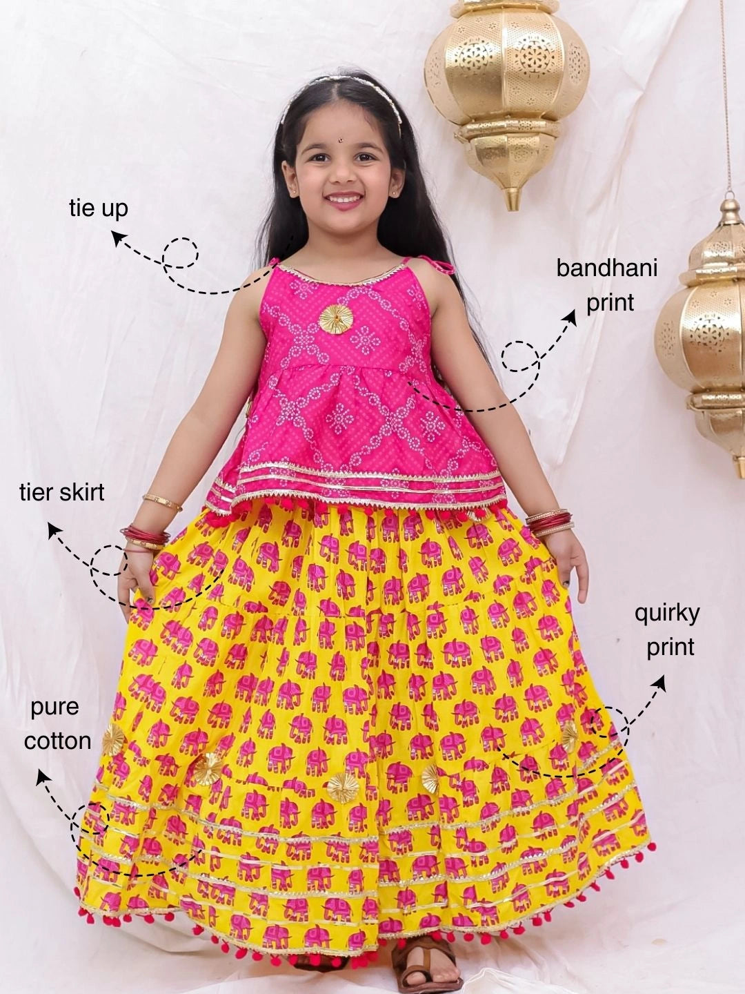 BownBee Pure Cotton Lion Printed Lehenga Choli For Girls